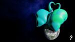 16:9 2_tails 3_toes 3d_(artwork) 4_fingers alien alien_humanoid ambiguous_gender animal_humanoid anthro big_butt biped bottom_heavy bottomless butt clothed clothing cosmic_background digital_media_(artwork) earth embarrassed eyebrows eyestalks feet fingers floating_eyebrows gastropod gastropod_humanoid gesture giga green_eyes green_markings hand_behind_head hand_on_hip heart_gesture hi_res hoodie hoodie_only huge_butt huge_hips huge_thighs humanoid hyper hyper_butt kuiperkyper kyper_veldyn_(kuiperkyper) long_neck looking_away macro macro_focus markings mollusk mollusk_humanoid multi_tail planet raised_eyebrows sitting_on_planet smile solo space tail tail_gesture teal_body terra_macro thick_thighs toes topwear topwear_only wide_hips widescreen yellow_sclera