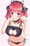  5-toubun_no_hanayome animal_ears bra breast_hold cleavage lingerie nakano_nino pantsu sssemiii string_panties 