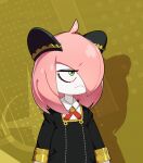 2022 anya_forger clothing cosplay dress drunk_oak female generation_3_pokemon green_eyes hair kirlia nintendo pink_hair pokemon pokemon_(species) school_uniform simple_background solo spy_x_family uniform