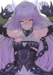  1girl agrius_metamorphosis ahoge angry animal_ears areola_slip areolae atalanta_(alter)_(fate) atalanta_(fate) bangs bare_shoulders braid breasts cat_ears chain clenched_teeth collar dress eyebrows_visible_through_hair fangs fate/apocrypha fate/grand_order fate_(series) green_eyes grey_hair large_breasts long_hair looking_at_viewer lying nigane on_back solo sweat teeth torn_clothes very_long_hair 