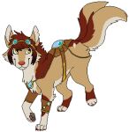 2017 2_tails aliasing alpha_channel ambiguous_gender armor bracers brown_body brown_claws brown_fur brown_hair canid canine claws digital_drawing_(artwork) digital_media_(artwork) digitigrade eyewear eyewear_on_head feral feral_with_hair flat_colors full-length_portrait fur goggles goggles_on_head grey_body grey_fur grey_pawpads hair low_res mammal microsoft_paint_(artwork) multi_tail notched_ear orange_nose pawpads paws portrait raised_tail sebdoggo short_hair simple_background snout solo tail transparent_background walking