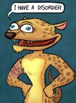 2018 anthro blue_eyes cheetah crazy_eyes dialogue digital_drawing_(artwork) digital_media_(artwork) felid feline fur hunter_(spyro) insane killb94_(artist) male mammal markings solo spots spotted_body spotted_fur tail teeth text