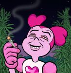 2019 alien ambiguous_gender cartoon_network clothing comic crystal digital_drawing_(artwork) digital_media_(artwork) drugs female gem gem_(species) gloves hair handwear humanoid killb94_(artist) marijuana night red_eyes smoke smoking smoking_marijuana solo spinel_(gem_species) spinel_(steven_universe) steven_universe substance_intoxication teeth weeds