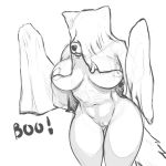  2019 anthro big_breasts breasts canid canine clothed clothing digital_media_(artwork) female fur ghost_costume halloween hi_res holidays humor mammal nipples nude ownychan pussy simple_background smile solo text video_games 