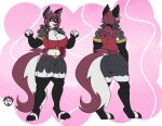 2025 3_toes 4_fingers abstract_background accessory akiyo_(madnevil) anthro arm_tuft armwear artist_logo biceps big_breasts big_butt black_armwear black_clothing black_elbow_gloves black_gloves black_handwear black_legwear black_nose bottomwear breasts butt canid canid_demon canine chest_tuft clothing demon digital_media_(artwork) ear_piercing elbow_gloves feet female fingerless_gloves fingers fur gloves grey_body grey_bottomwear grey_clothing grey_fur grey_shorts hair hair_accessory hair_tie handwear hellhound hi_res legwear logo madnevil mammal midriff model_sheet multicolored_body multicolored_fur mythological_canine mythological_creature mythology navel open_mouth open_smile piercing quads red_clothing red_hair red_neckwear red_sclera red_tail red_topwear red_vest shorts shoulder_tuft slightly_muscular_anthro slightly_muscular_female smile smiling_at_viewer solo standing tail toeless_legwear toes topwear tuft two_tone_body two_tone_fur two_tone_tail vest white_body white_eyes white_fur white_tail zipper