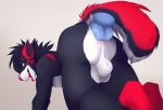  2018 anal anal_penetration anthro black_body black_fur canid canine canis digital_media_(artwork) dildo domestic_dog fur male mammal open_mouth penetration red_body red_fur red_nose red_tongue senimasan sex_toy simple_background solo teeth tongue white_background white_body white_fur wolf 