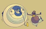2022 5_fingers 5_toes air_inflation air_tank animal_humanoid blue_clothing blue_topwear blush bo-the-sno bottomwear cephalopod chest_wraps clothing digital_media_(artwork) duo feet female fingers footwear frye_(splatoon) hair hair_over_eye hat headgear headwear hose hose_in_mouth humanoid hyper hyper_inflation inflation inflation_fetish inkling looking_at_viewer lying marine midriff mollusk mollusk_humanoid monotone_background navel nintendo octarian octoling on_front on_one_leg one_eye_closed open_mouth open_smile pants pink_eyes pointy_ears shiver_(splatoon) shoes smile smiling_at_viewer spherical_inflation splatoon standing toeless_footwear toes topwear white_bottomwear white_clothing white_pants wraps yellow_clothing yellow_eyes yellow_topwear