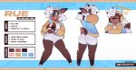2025 2_horns 5_fingers anthro artist_name ball blue_eyes blush blush_stickers bottomwear brown_body brown_fur chromapan clothed clothing deer dolphin_shorts electronics english_text eyes_closed femboy fingers fur gridiron_ball hair headphones hi_res holding_ball holding_object hooved_fingers hooves horn jacket listening_to_music male male_anthro mammal model_sheet musical_note musical_symbol open_clothing open_jacket open_mouth open_smile open_topwear ponytail pronouns rue_(blueskies) scut_tail short_tail shorts smile solo stated_age stated_height symbol tail text topwear white_bottomwear white_clothing white_hair white_hooves white_shorts white_topwear