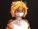 3d_(artwork) androgynous animated anthro blonde_hair blue_eyes breasts chest_tuft digital_media_(artwork) digitigrade expressive_face eyewear eyewear_on_head felid feline female fluffy fluffy_tail full-length_portrait fur fushi glasses glasses_on_head hair jewelry male mammal muscular muscular_female muscular_male necklace orange_body orange_fur pantherine pawpads paws pink_pawpads portrait short_playtime solo striped_body striped_fur stripes stylized tail tiger tuft turntable_(animation) wearing_glasses whiskers white_body white_fur zcythe