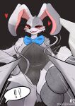 2024 anthro artist_name blush bow_tie breasts buckteeth colored comic duo exclamation_point feet female first_person_view five_nights_at_freddy&#039;s fur grey_background grey_body grey_fur heart_symbol hi_res hollow_body lagomorph leporid looking_at_viewer mammal motion_lines nude open_mouth open_smile patchwork_creature pink_ears pupils rabbit red_sclera scottgames seam_(sewing) shaded simple_background slit_pupils smile soles solo_focus solo_in_panel speech_bubble standing teeth tentacles text unusual_anatomy vanny_(fnaf) whiskers white_body white_fur yimoon640