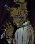 animatronic anthro clothing digital_media_(artwork) digital_painting_(artwork) eyewear five_nights_at_freddy&#039;s five_nights_at_freddy&#039;s_3 gesture glasses glowing glowing_eyes grinning_at_viewer hi_res holding_object key keychain lagomorph leporid long_sleeves looking_at_viewer machine male mammal necktie p0nyplanet painting_(artwork) purple_eyes purple_necktie rabbit robot robot_anthro scottgames shirt smile smiling_at_viewer solo springtrap_(fnaf) topwear watermark waving wearing_glasses william_afton_(fnaf)