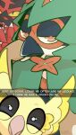 2025 anthro beak black_sclera britney_(oricorio) caption decidueye english_text eyelashes eyeshadow female feral flat_colors generation_7_pokemon glowing glowing_eyes happy hi_res incineroar looking_at_viewer louis_(decidueye) makeup male maximilian_(incineroar) nintendo oricorio phone_camera photobomb pokemon pokemon_(species) pom-pom_oricorio portrait red_body rozalid selfie slice_of_life smile story story_in_description text unimpressed yellow_body yellow_sclera
