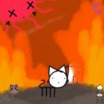 1:1 ambiguous_gender blush building cat_lore cat_lore(cat_lore) dead_eyes death felid feline feral fire flower hi_res house looking_at_viewer mammal multiple_styles plant red_sky red_sun sky solo stick_figure sun x_eyes