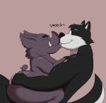 2025 absurd_res anthro big_butt black_body black_ears black_fur black_hair black_nose black_tail bodily_fluids butt butt_grab canid canine canis colossalstars digital_media_(artwork) domestic_dog domestic_pig duo eye_scar eyes_closed facial_scar fur grey_body grey_ears grey_nose grey_tail hair hand_on_butt hand_on_chest hi_res kissing male male/male mammal multicolored_body multicolored_fur on_lap scar sharp_teeth side_view sitting sitting_on_lap smile suid suine sus_(pig) sweat tail teeth thick_thighs tusks two_tone_body two_tone_fur two_tone_tail white_body white_fur white_tail
