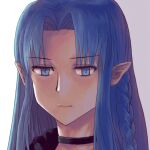  1girl :| black_choker blue_eyes blue_hair braid choker closed_mouth fate/stay_night fate_(series) long_hair looking_at_viewer medea_(caster)_(fate) medea_(fate) pointy_ears portrait side_braid simple_background solo white_background zkth7328 