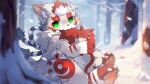 16:9 2024 4_fingers 4_toes :3 anthro biped bite blurred_background blush blush_lines canid canine canis claws daww digital_drawing_(artwork) digital_media_(artwork) feet fingers fluffy fluffy_tail forest forest_background fur green_eyes grey_body grey_fur hi_res hindpaw hlg7777 holding_tail inner_ear_fluff kemono looking_at_viewer male mammal multicolored_body multicolored_fur nature nature_background neck_tuft pawpads paws plant red_body red_fur rugin shaded sitting snow snowing solo tail tail_bite tail_hug tail_in_mouth toe_claws toes tree tuft wallpaper white_body white_fur widescreen winter wolf