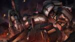  absurdres beam_rifle cloud company_name copyright_notice debris energy_gun glowing glowing_eye gundam gundam_battle_operation_2 gundam_walpurgis highres holding holding_weapon lens_flare machinery mecha mecha_focus mobile_suit no_humans official_art one-eyed over.on painting_(medium) pink_eyes reactive_armor realistic robot scan science_fiction solo sunrise_(company) tenjin_hidetaka the_o_(mobile_suit) traditional_media weapon 