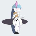  1:1 absurd_res anthro clothed clothing dr._voir eddiebrije eyewear female generation_3_pokemon glasses hair hi_res nintendo not_furry pokemon pokemon_(species) ralts shiny_pokemon simple_background smile solo wide_hips 