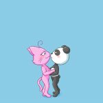1:1 2025 2d_animation animated anthro bear blowing blue_background blue_eyes blush digital_media_(artwork) duo eyes_closed felid feline female giant_panda head_inflation kissing male mammal multicolored_body peketope pink_body short_playtime simple_background tagme