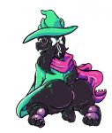 2019 anthro anus backsack balls barefoot black_body black_fur blush bovid bow bubble_butt butt caprine claws clothing deltarune eyewear floppy_ears fur glasses goat hat headgear headwear hi_res horn long_ears looking_at_viewer looking_back male mammal mostly_nude open_mouth pawpads paws pink_anus presenting presenting_anus presenting_hindquarters ralsei robe simple_background sinood1e sitting smile solo thick_thighs toe_claws tongue video_games white_background 