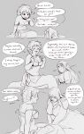 2025 absurd_res alternate_species areola belly big_breasts black_and_white black_text blush blush_lines bottomwear bra breast_size_difference breasts clothed clothed_female clothed_humanoid clothing comic crossgender curly_hair delicious_in_dungeon dialogue duo ear_fins english_text eyebrows eyes_closed fangs female female_humanoid fin fufflesyeehaw gills grey_background hair hi_res humanoid humanoid_merfolk kabru_(delicious_in_dungeon) laios_touden marine medium_breasts merfolk monochrome mtf_crossgender navel neck_gills nipples open_mouth overweight overweight_female overweight_humanoid partially_submerged scales side_gills simple_background sitting speech_bubble split_form stuttering talking_to_another teeth text tongue underwear water wet wet_hair