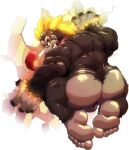  1boy absurdres artist_name ass back bara brown_fur commentary donkey_kong donkey_kong_(series) donkey_kong_bananza feet from_behind furry furry_male highres komboochie_(cursedmarked) kong_bananza looking_back male_focus muscular muscular_male necktie red_necktie solo symbol-only_commentary testicles yellow_eyes 