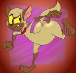 2024 anthro artist_name big_butt black_eyes black_nose brown_body brown_ears brown_fur brown_tail bunnicula_(series) butt chester_(bunnicula) collar curvy_figure digital_media_(artwork) domestic_cat fangs felid feline felis fur gavanzude glistening glistening_butt half-closed_eyes hi_res looking_back male mammal multicolored_body multicolored_fur narrowed_eyes red_collar running sharp_teeth solo tail teeth text thick_thighs three-quarter_view two_tone_body two_tone_fur wide_hips yellow_sclera