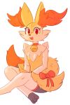 2025 absurd_res anthro bell bell_collar black_body black_fur braixen breasts canid canine cheek_tuft clothing collar digital_media_(artwork) eyelashes facial_tuft featureless_breasts feet female front_view full-length_portrait fur generation_6_pokemon happy hi_res hip_tuft inner_ear_fluff jingle_bell jingle_bell_collar legwear looking_at_viewer mammal mostly_nude multicolored_body multicolored_fur navel nintendo open_mouth open_smile orange_body orange_collar orange_fur orange_nose pink_tongue pokemon pokemon_(species) pokemorph portrait pupils red_bow red_eyes ruff se1t shaded simple_background sitting small_breasts smile snout solo stockings tail thigh_highs three-quarter_view toes tongue tuft white_background white_body white_clothing white_fur white_legwear white_stockings white_thigh_highs yellow_body yellow_fur