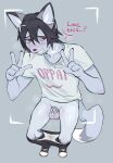 anthro awkward balls black_hair blue_background blue_body blush blush_lines bodily_fluids bottomwear bottomwear_down catzino chastity_cage chastity_device clothed clothing domestic_cat felid feline felis footwear genital_fluids genitals grey_body hair hi_res humiliation leaking_precum loser male mammal nervous oppai_shirt pants pants_down partially_clothed precum recording red_eyes shirt shoes short_hair shy simple_background solo stain stained_underwear submissive submissive_anthro submissive_male sweat sweatdrop taking_picture topwear underwear underwear_down white_body