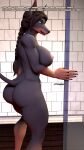 3d_(artwork) 5_fingers 9:16 anthro athletic athletic_anthro athletic_female atoastedorange big_breasts black_body black_fur black_hair black_nose breasts brown_body brown_fur butt canid canine canis dialogue digital_media_(artwork) dobermann domestic_dog english_text fangs female fingers fur hair hi_res humanoid_hands mammal multicolored_body multicolored_fur nipples nude nude_anthro nude_female pinscher shower smile solo source_filmmaker_(artwork) sylvia_(sanguine_paladin) tail teeth text two_tone_body two_tone_fur