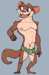  anthro blue_sky_studios buck_(ice_age) bulge clothed clothing ice_age_(series) male mammal mustelid musteline scar smile solo topless underwear whitecorvo 