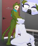 absurd_res after_sex anthro anus balls black_sclera blue_anus blue_eyes blue_scarf bodily_fluids bone butt canid canine chest_tuft cum cum_inside cum_on_penis dipstick_ears dipstick_tail duo ear_markings feet fellatio female fitting_room for_a_head fur genital_fluids genitals green_body green_fur hi_res humanoid inner_ear_fluff leaking_cum looking_down male male/female mammal markings mask mobzylewd multicolored_body multicolored_ears object_head one_eye_closed oral paws penile penis rear_view scarf sex skull skull_mask striped_body striped_fur striped_markings striped_tail stripes tail tail_markings text tongue tongue_out tuft two_tone_body vulva white_body
