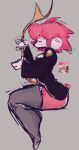 anthro atlyss bow_(weapon) clothing eyes_closed female freckles garter_belt garter_straps grey_background hair legwear pink_body pink_hair poon_(atlyss) ranged_weapon robe short_tail side_view simple_background solo stockings tail thigh_highs umeroart weapon