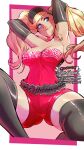  1girl absurdres alternate_costume black_gloves black_thighhighs blonde_hair blue_eyes breasts cleavage closed_mouth corset elbow_gloves gloves hat haysey highres large_breasts long_hair looking_at_viewer medium_breasts official_alternate_costume persona persona_5 persona_5:_dancing_star_night persona_dancing red_shirt red_shorts shirt shorts smile solo takamaki_anne thighhighs twintails 