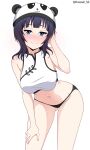  1girl absurdres asaka_karin black_panties blue_eyes blue_hair blush breasts crop_top highres large_breasts looking_at_viewer love_live! love_live!_nijigasaki_high_school_idol_club medium_hair navel panties roswell_ss simple_background smile solo underwear white_background 