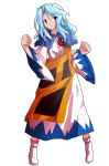  1girl alphes_(style) blue_eyes blue_hair clenched_hands commentary_request dairi dress frills full_body hands_up jewelry kesa kumoi_ichirin large_variant_set long_hair long_sleeves looking_to_the_side multicolored_dress necklace parody pendant smile socks solo standing style_parody sweatdrop tachi-e touhou transparent_background variant_set wide_sleeves 