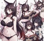  ... 2girls animal_ear_fluff animal_ears aqua_dress aqua_eyes bare_shoulders black_bra black_dress black_hair black_panties blush bow bow_panties bra breasts brown_hair chibi chinese_clothes cleavage commentary cowboy_shot dress fox_ears fox_girl fox_tail fugue_(honkai:_star_rail) green_eyes hanfu highres honkai:_star_rail honkai_(series) jewelry large_breasts long_hair multiple_girls multiple_tails multiple_views navel necklace panties pearl_necklace ruan_mei_(honkai:_star_rail) speech_bubble spoken_blush spoken_ellipsis stomach tail thighs tingyun_(honkai:_star_rail) underwear usa_(usagi_minku) white_background 