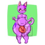 1:1 animal_crossing anthro balls belly big_balls big_belly big_bulge big_butt bob_(animal_crossing) bulge butt distracting_watermark domestic_cat felid feline felis genitals glistening glistening_body hi_res hornyyokai_(jefferson) male mammal moobs nintendo penis purple_body slightly_chubby small_penis solo teapot_(body_type) thick_thighs watermark