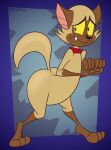 2024 anthro artist_name bent_over big_butt black_eyes black_nose brown_body brown_ears brown_fur brown_tail bunnicula_(series) butt chester_(bunnicula) collar curvy_figure digital_media_(artwork) domestic_cat felid feline felis fur gavanzude glistening glistening_butt half-closed_eyes hi_res looking_back male mammal multicolored_body multicolored_fur narrowed_eyes nervous red_collar sharp_teeth solo tail teeth text thick_thighs three-quarter_view two_tone_body two_tone_fur wide_hips yellow_sclera