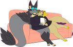 absurd_res anthro container cuddling cup dragon duo female female/female fur furniture furred_dragon furred_scalie hi_res kos_(squiddy) kurodarkness mug mythological_creature mythological_scalie mythology scalie sia_(zeemid) sofa
