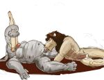 2010 anthro anthro_pred balls belly big_belly brown_mane colored elephant elephantid erection eyes_closed felid fur genitals grey_body grey_skin group head_first human human_prey humanoid_genitalia humanoid_penis jeri_kleinlowe lion lying male male/male mammal mane nipples nude_anthro nude_pred nude_prey on_back open_mouth oral oral_penetration oral_vore pantherine partially_inside penetration penis proboscidean proboscis_(anatomy) simple_background spread_legs spreading tan_body tan_fur tongue trio trunk_(anatomy) tusks vore white_background