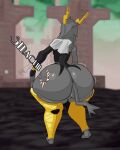 absurd_res anthro big_butt bovid butt caprine female goat hi_res huge_butt huge_thighs mammal nerobero0 onomatopoeia pseudoregalia smacking_ass solo sound_effects sybil_(pseudoregalia) tail text thick_thighs