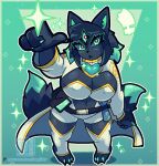 anthro blush boop breasts canid canine clothed clothing coat digital_media_(artwork) female fox hair heart_symbol high-angle_view lab_coat mages_(nagifur) mammal multi_eye multi_tail nagifur open_mouth simple_background solo sparkles sparkling_eyes sparkly tail topwear