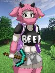 anthro bovid canid canine canis caprine domestic_dog duo female fur hi_res layla_(thewholof554) looking_at_viewer mammal microsoft minecraft mojang pink_body pink_fur prank sheep sheipy_(thewholof554) thewholof554 xbox_game_studios