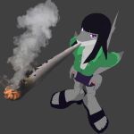 1:1 3d_(artwork) anthro bathor black_hair blender_(artwork) breasts cigarette clothing daniela_sanchez digital_media_(artwork) fan_character female fish green_clothing grey_body hair long_hair marine meme purple_eyes shark shark_tail solo trans_(lore) trans_woman_(lore)
