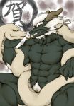  absurd_res anthro asian_mythology barbel_(anatomy) barely_visible_genitalia barely_visible_penis beard dragon east_asian_mythology eastern_dragon facial_hair feral flesh_whiskers hi_res horn kemono male muscular mythology nude penis pubes red_eyes renoky reptile scalie slit_pupils snake yellow_eyes 