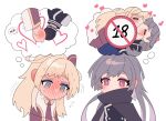  2girls another_ship_dynamic_i_enjoy_(meme) blonde_hair blush brown_necktie chinese_commentary collared_dress commentary_request couple dress duel_monster emptyayya eye_contact gloves grey_hair highres holding_hands holding_hands_is_lewd long_hair long_sleeves looking_at_another meme mixed-language_commentary multiple_girls necktie shirt sky_striker_ace_-_raye sky_striker_ace_-_roze sweat yoshi_and_toad_kissing_(meme) yu-gi-oh! yuri 