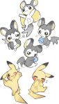 ambiguous_gender anthro emolga emolga_1 featureless_crotch generation_1_pokemon generation_5_pokemon grey_body hi_res looking_at_viewer mouth_closed narrowed_eyes nintendo nude open_mouth open_smile pikachu pokemon pokemon_(species) simple_background smile white_background white_body yellow_body
