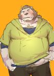  absurd_res anthro belly blush bodily_fluids cigarette clothed clothing felid fur hi_res hoodie inabayasuri lion male mammal mane orange_background overweight overweight_male pantherine simple_background smoking solo sweat sweatdrop tan_body tan_fur topwear 