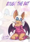 2025 anthro bare_shoulders bat bat_wings big_breasts big_ears blowup_background breasts cleavage clothed clothing cute_fangs dated english_text eyelashes eyeshadow fangs female footwear glistening glistening_body glistening_skin green_eyes hair hi_res lipstick looking_at_viewer makeup mammal membrane_(anatomy) membranous_wings narrowed_eyes nuthename pink_clothing pink_lipstick pink_sweater pink_topwear purple_eyeshadow rouge_the_bat sega shoes short_hair signature simple_background slippers smile socks solo sonic_the_hedgehog_(series) sweater teeth text topwear white_hair wings zoom_layer
